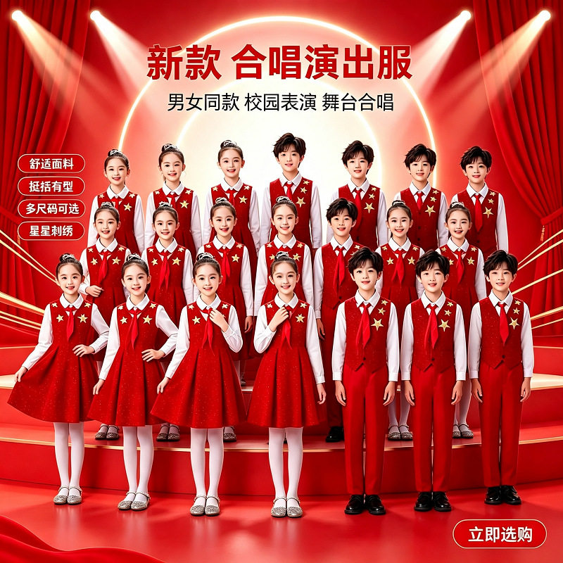 男女儿童少年有志舞蹈服中小学生大合唱团演出服传承朗诵表演服装