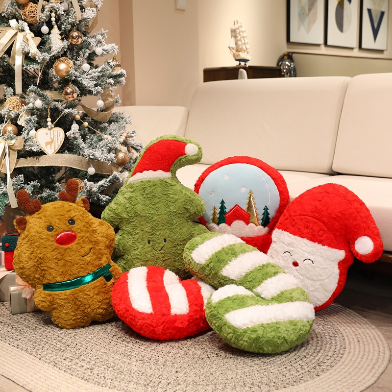 圣诞树拐杖玩偶毛绒玩具麋鹿沙发靠垫靠枕圣诞老人公仔摆件礼物