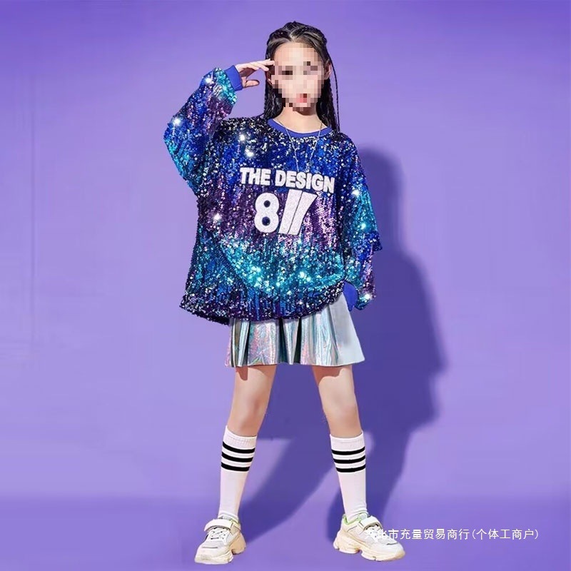 跨境六一儿童演出服幼儿园架子鼓亮片嘻哈街舞服装小学生运动会