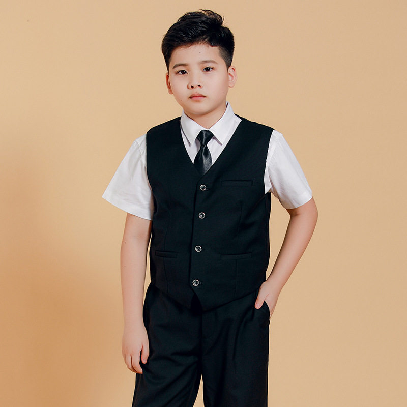 夏季儿童礼服男童胖童加肥马甲套装钢琴演出服主持人表演服小学生