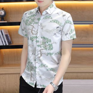 新款 夏天 男衬衣短袖 碎花男款 夏季 薄款 半袖 潮流中国风个性 衬衫
