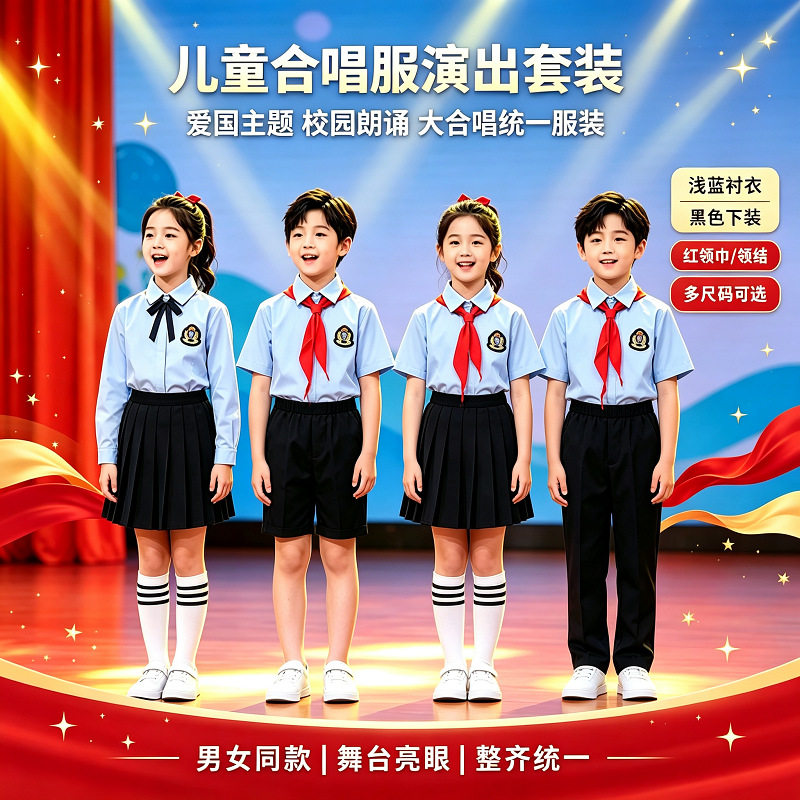 国庆儿童少先队员中小学生演出服红领巾诗歌朗诵大合唱舞蹈表演服