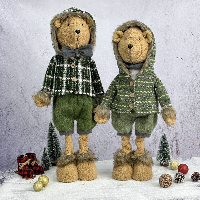 跨境圣诞品装饰小熊伸缩公仔 针织娃娃橱窗场景布置摆件厂家批发
