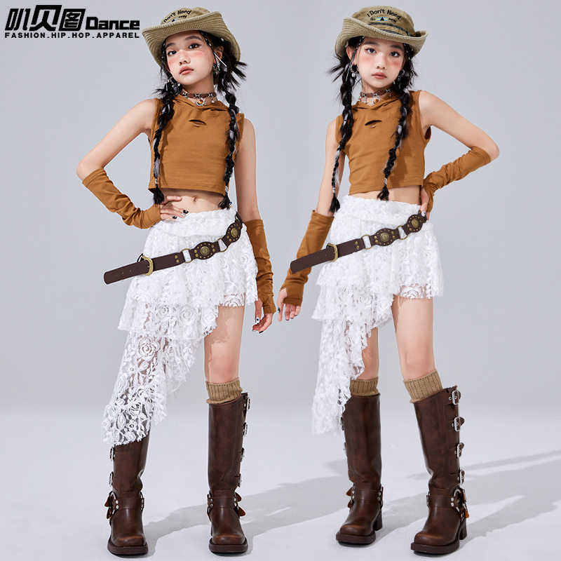 爵士舞服装女童废土风练功服走秀演出服街舞儿童嘻哈潮服表演套装