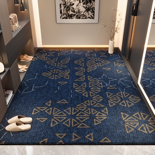 入户门地垫高级感复古蓝色进门地毯新中式门口玄关脚垫防滑可裁剪