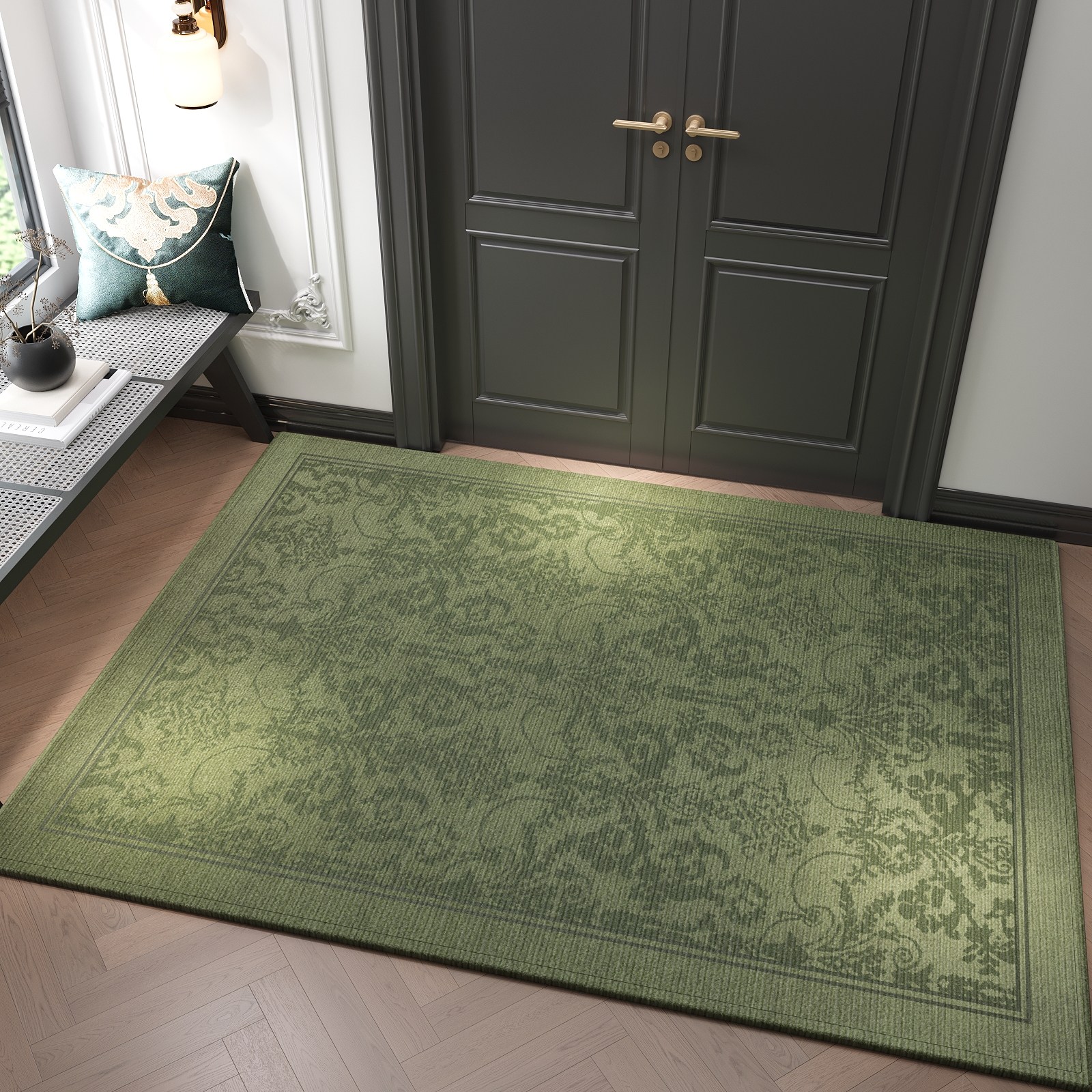 高级感绿色地垫入户门垫进门地毯家用轻奢客厅门口玄关脚垫可裁剪,居家布艺,入户地垫,淘宝优惠券,粉丝福利购,淘宝优惠卷