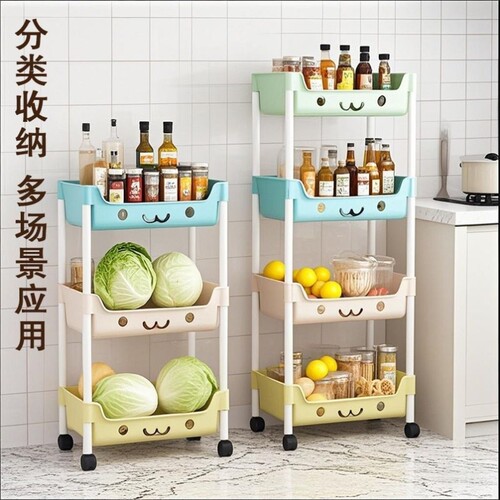 置物架可爱马卡龙收纳小推车落地多层客厅移动滑轮玩具收纳置物架