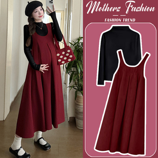 两件套女 过年红休闲百搭背心裙打底衫 孕妇连衣裙套装 秋冬2025新款