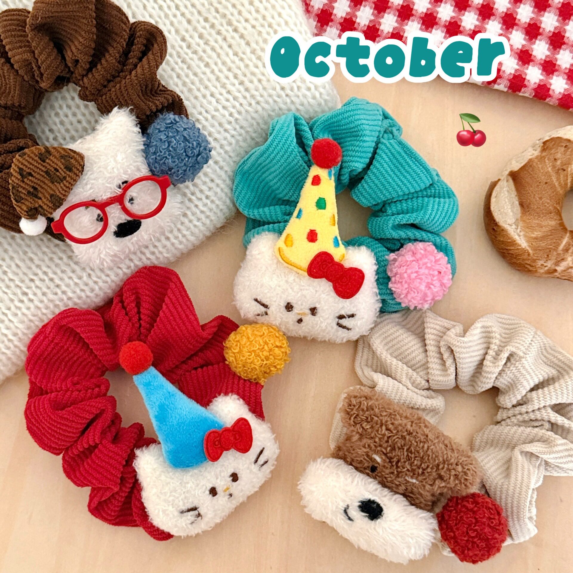 活动礼品可爱甜美萌宠彩色灯芯绒大肠发圈少女卡通发绳丸子头马尾