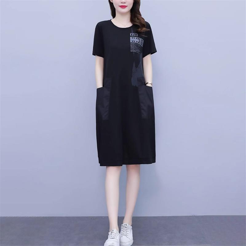 休闲运动短袖连衣裙女夏季大码女装遮肚子显瘦时尚洋气T恤直筒裙图片