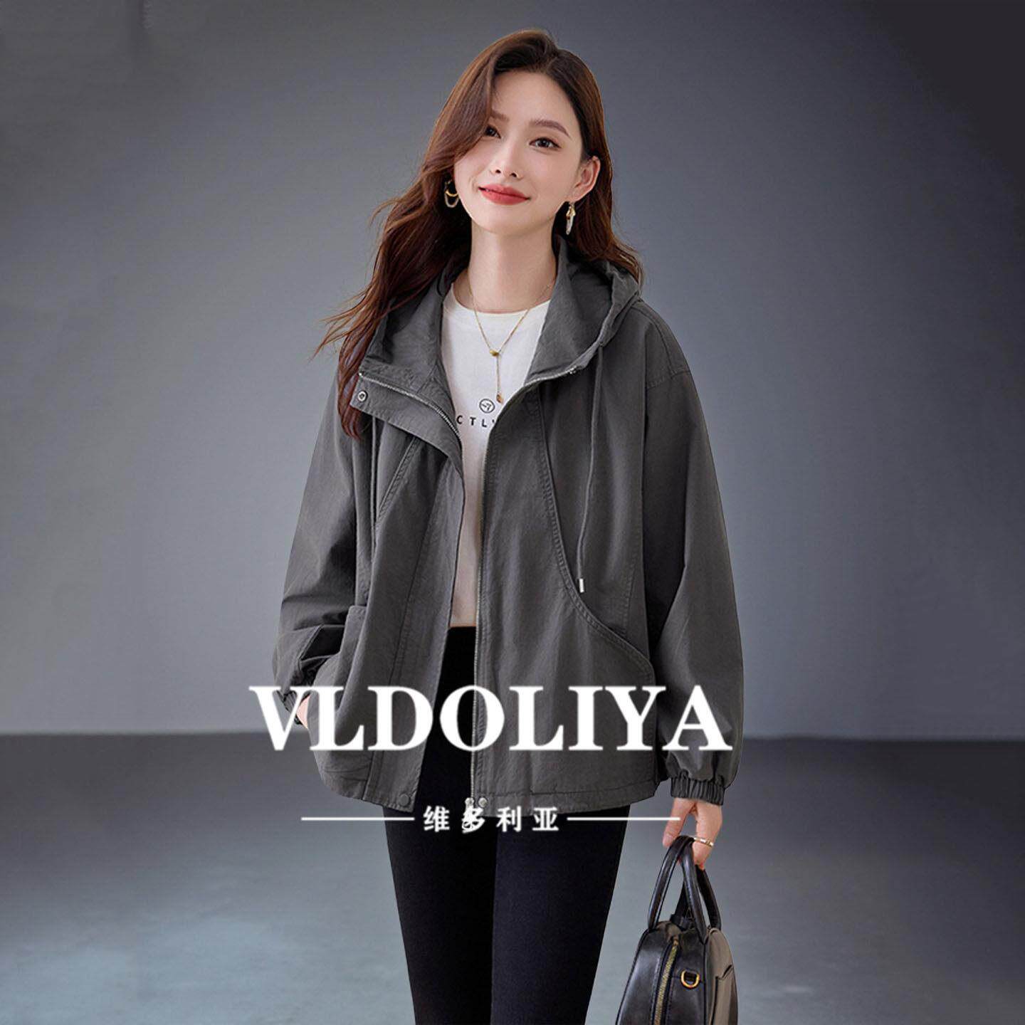 VLDOLIYA维多利亚纯棉短款连帽外套女春季2026新款宽松风衣显瘦