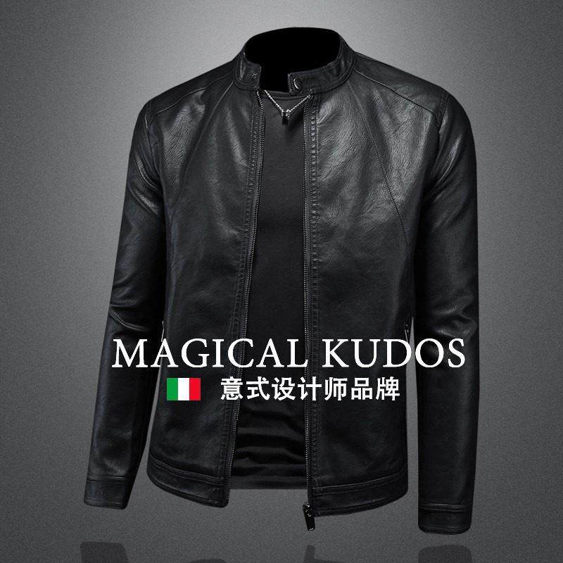MAGICAL KUDOS秋冬季新款设计男加绒皮衣外套机车修身皮夹克立领,男装,羽绒马甲,淘宝优惠券,粉丝福利购,淘宝优惠卷