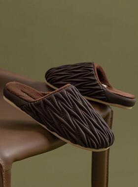 Home Daily 高ji感！秋冬防水皮拖保暖防滑棉拖鞋居家用外穿男女