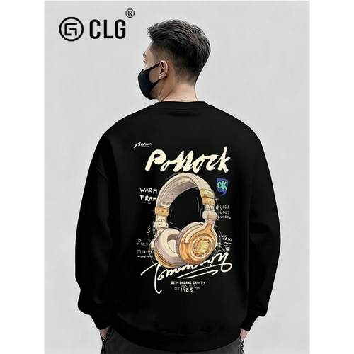 香港CLG潮牌卫衣男士春秋新款高级感圆领宽松休闲长袖打底衫上衣