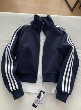 三条杠短款卫衣外套女春秋款棒球服2025新款秋冬运动穿搭开衫立领