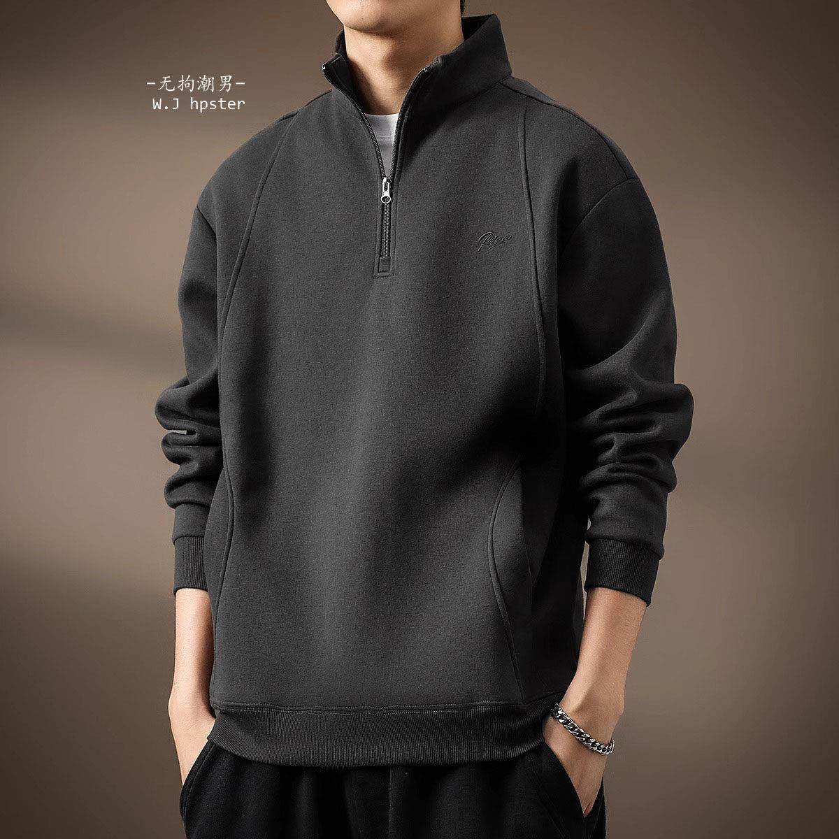 it neith BIAS潮牌软糯半拉链立领卫衣男秋季加绒宽松大码Polo衫,男装,大码上装,淘宝优惠券,粉丝福利购,淘宝优惠卷