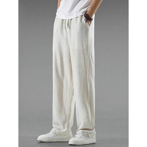 国风男款亚麻裤夏季薄款宽松直筒大码裤棉麻透气休闲裤