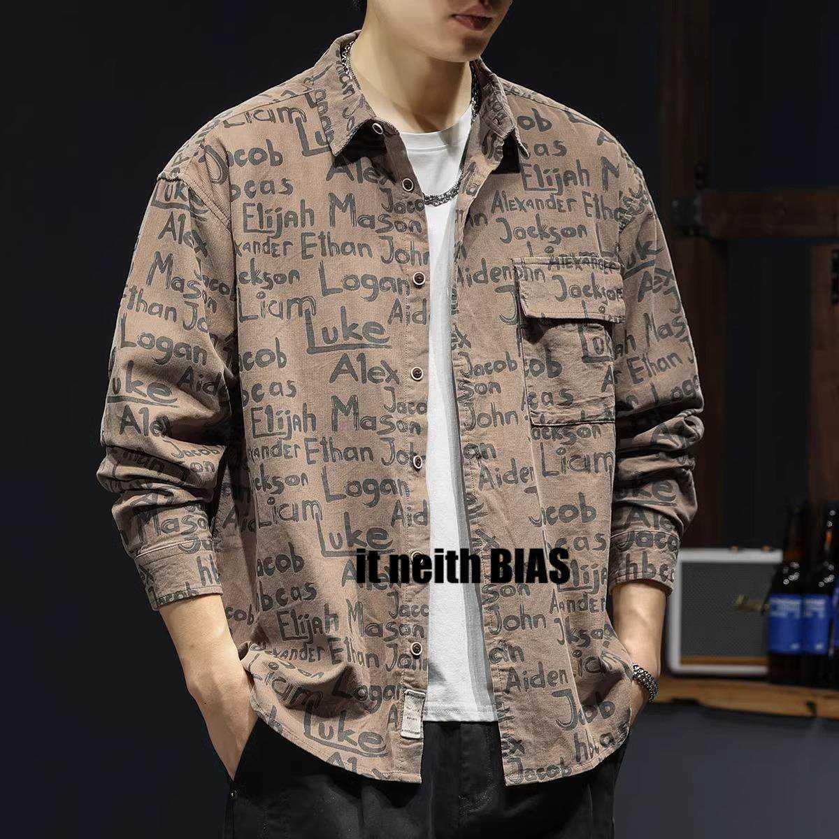 it neith BIAS纯棉印花长袖衬衫男春秋款复古百搭美式高级感外套