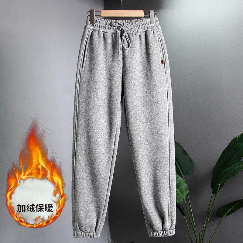 浅灰色束脚卫裤女秋冬季2025新款宽松显瘦加绒加厚休闲裤运动裤子