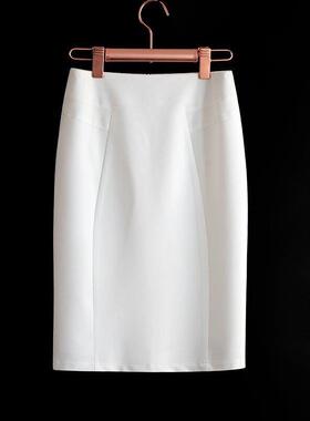 中长版职业白色工装包臀裙女2025夏季新款韩版时尚开叉一步半身裙