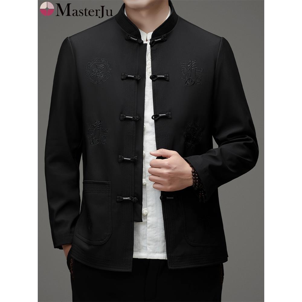2025新款中国风男士高档唐装春秋季中老年人长袖外套爷爷立领夹克