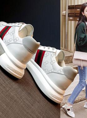 2025春季和秋季新款女鞋容易匹配厚底真皮大码柜台白色鞋正品运动