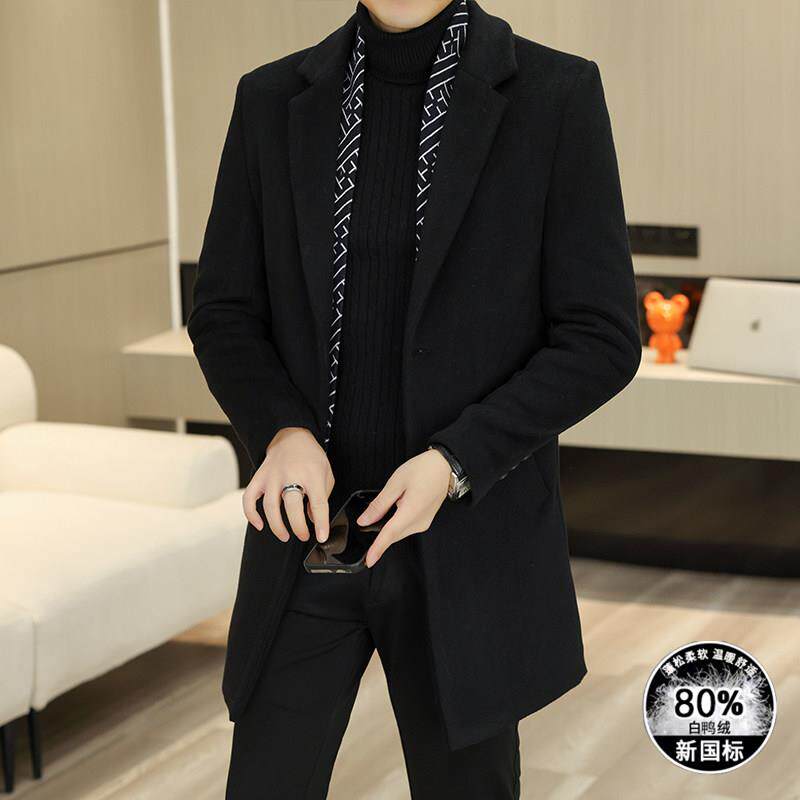 羊毛大衣男2025新款韩版中长款风衣冬季羽绒内胆加厚休闲男士外套