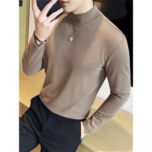 Daily 内搭纯色男士 半高领纯棉打底衫 休闲西装 中领t恤 男长袖 Home