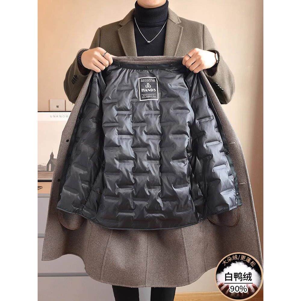 可脱卸羽绒内胆双面羊毛大衣男中长款秋冬加厚保暖双面呢羊绒外套