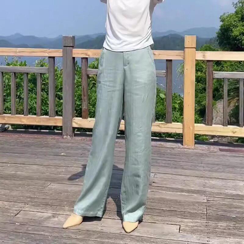 小个子天丝亚麻宽裤女夏款2025年新款时尚高腰显瘦垂感直筒裤子