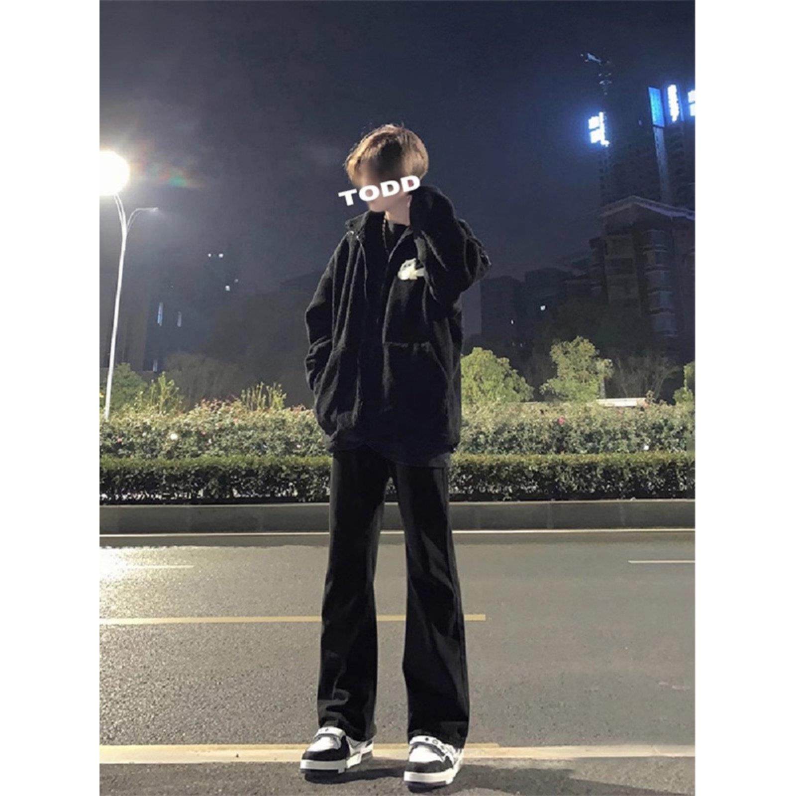 黑色微喇牛仔裤男春秋季潮牌美式vibe风直筒裤新款痞帅百搭休闲裤