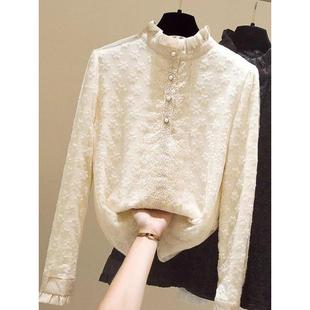 网纱内搭木耳边衬衫 法国Rouje 长袖 女年早秋新款 Dsyle蕾丝打底衫