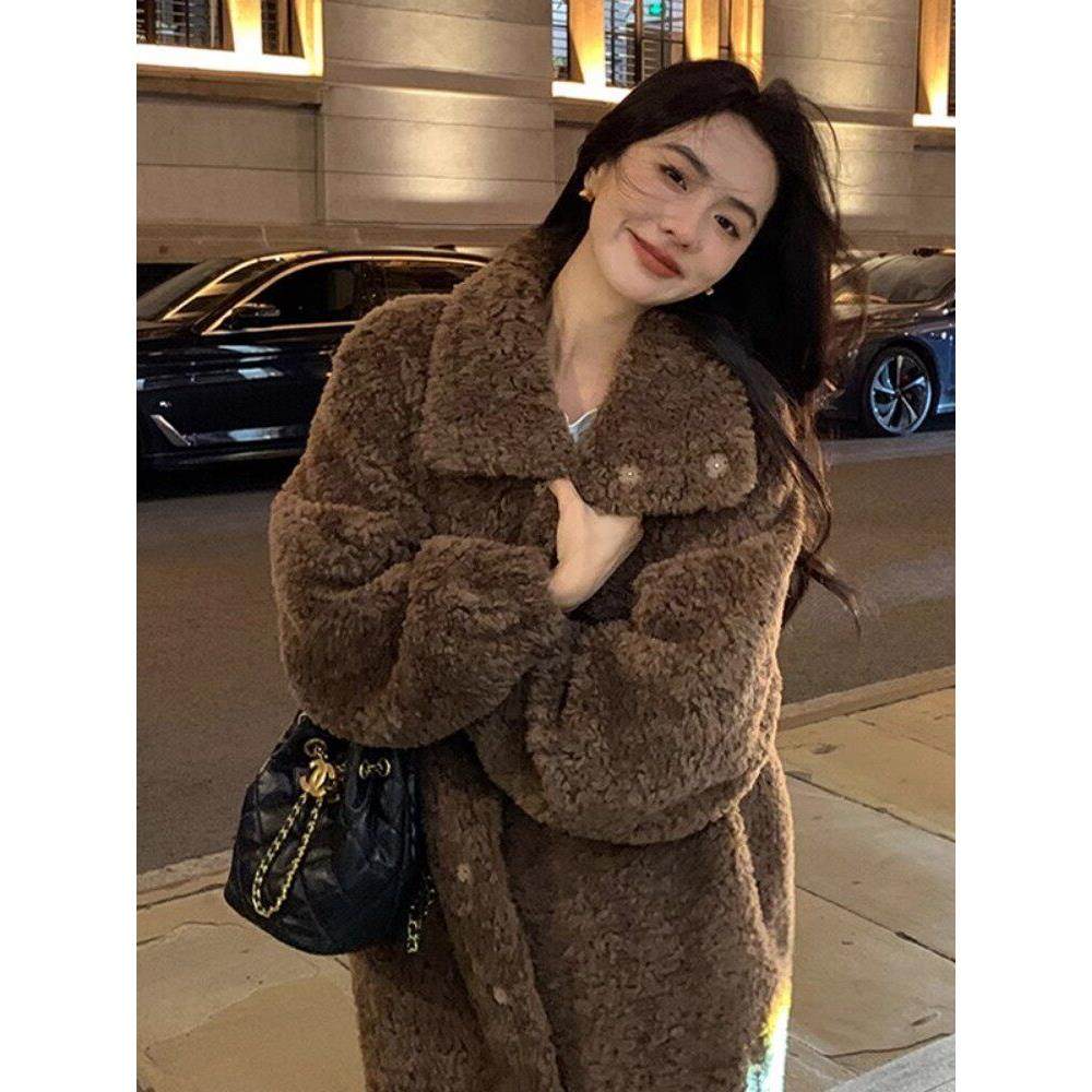 CHLENADY美拉德韩系羊羔毛外套女秋冬高端炸街独特气质防风皮草潮