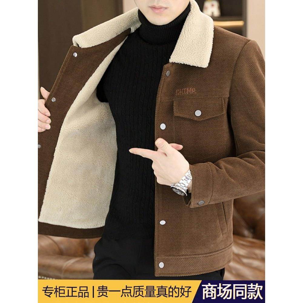 潮牌羊羔绒外套男士冬季2025新款翻领修身加绒加厚摇粒绒保暖棉衣,男装,夹克,淘宝优惠券,粉丝福利购,淘宝优惠卷