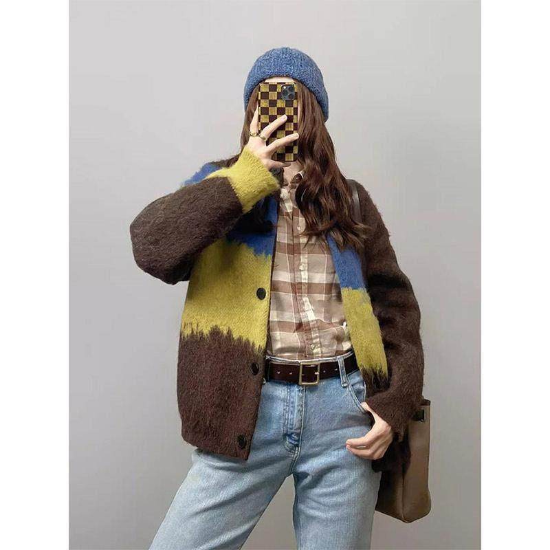 法国Rouje Renksy设计感拼色毛衣软糯高级感针织宽松百搭羊毛开衫,女装/女士精品,大码内搭,淘宝优惠券,粉丝福利购,淘宝优惠卷