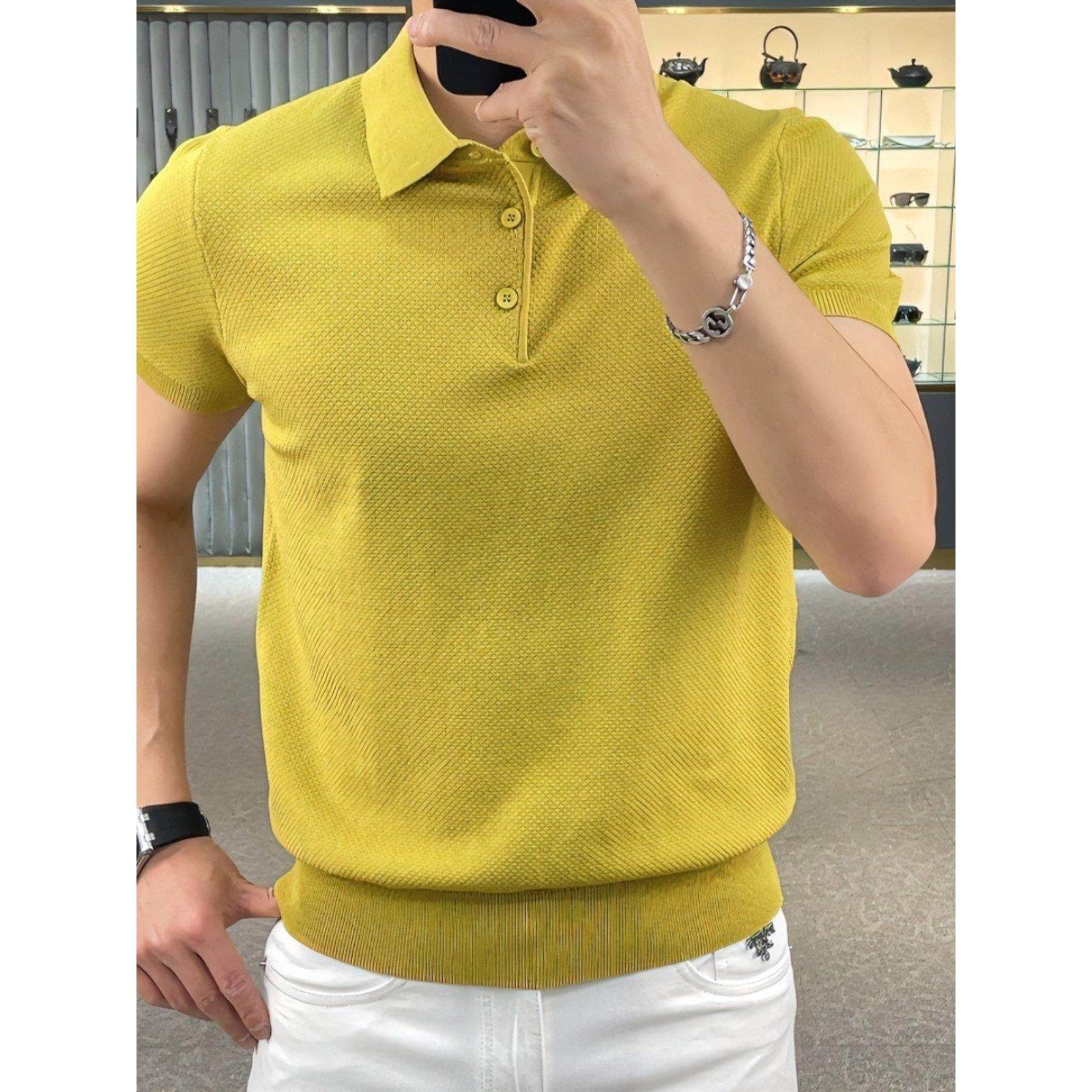 趋势Setter !菠萝模式!冰丝透气短袖t恤男士修身薄针织Polo衫,男装,秀禾服,淘宝优惠券,粉丝福利购,淘宝优惠卷