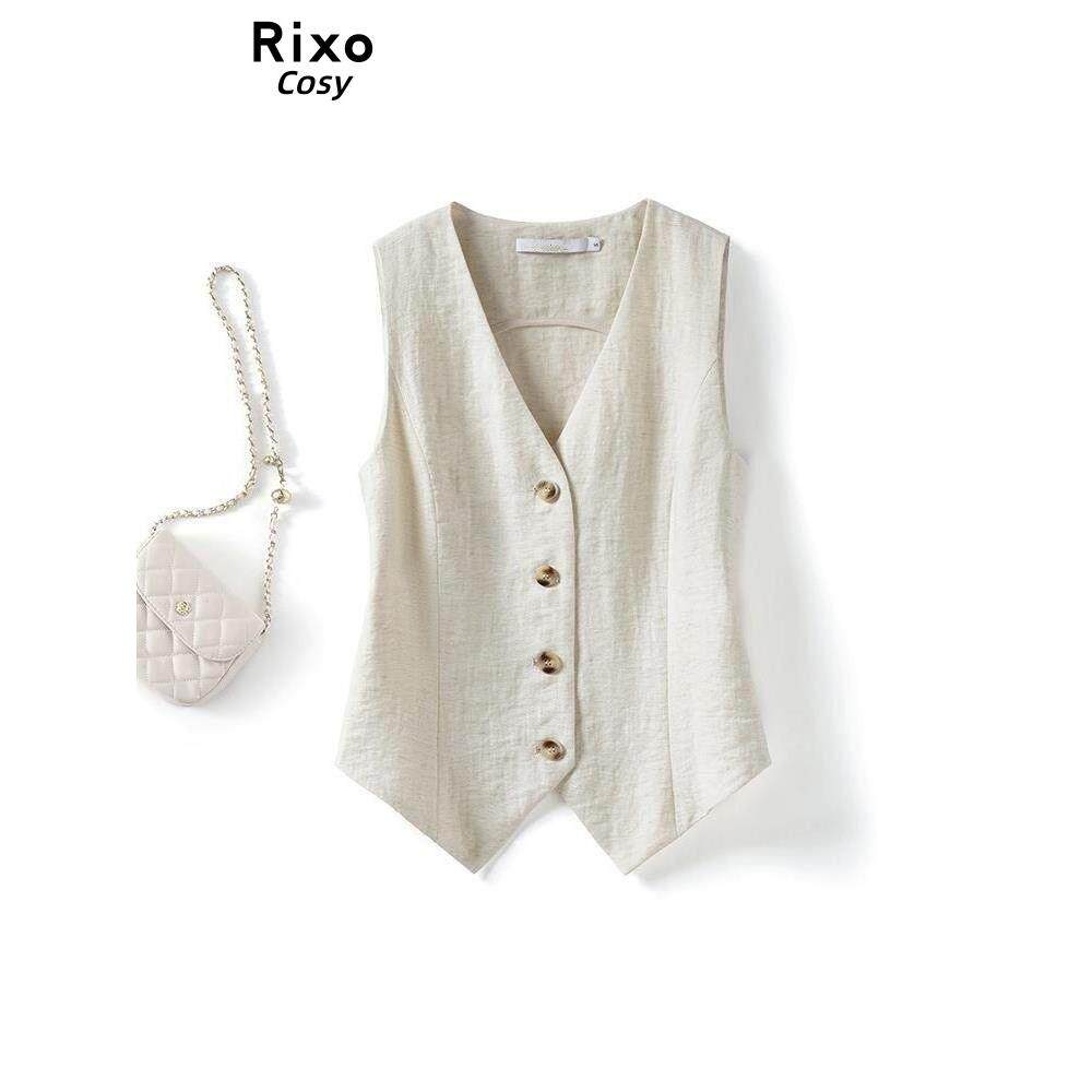 Rixo Cosy老钱风马甲夏季薄款外搭坎肩修身短款无袖西装亚麻背心