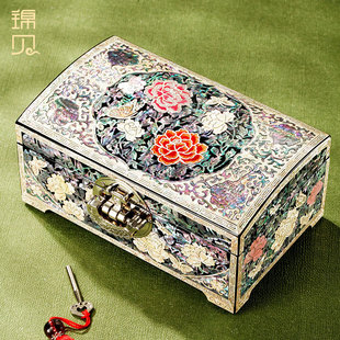 螺钿首饰盒结婚礼物送新人高档精致漆器收纳盒订婚三金盒