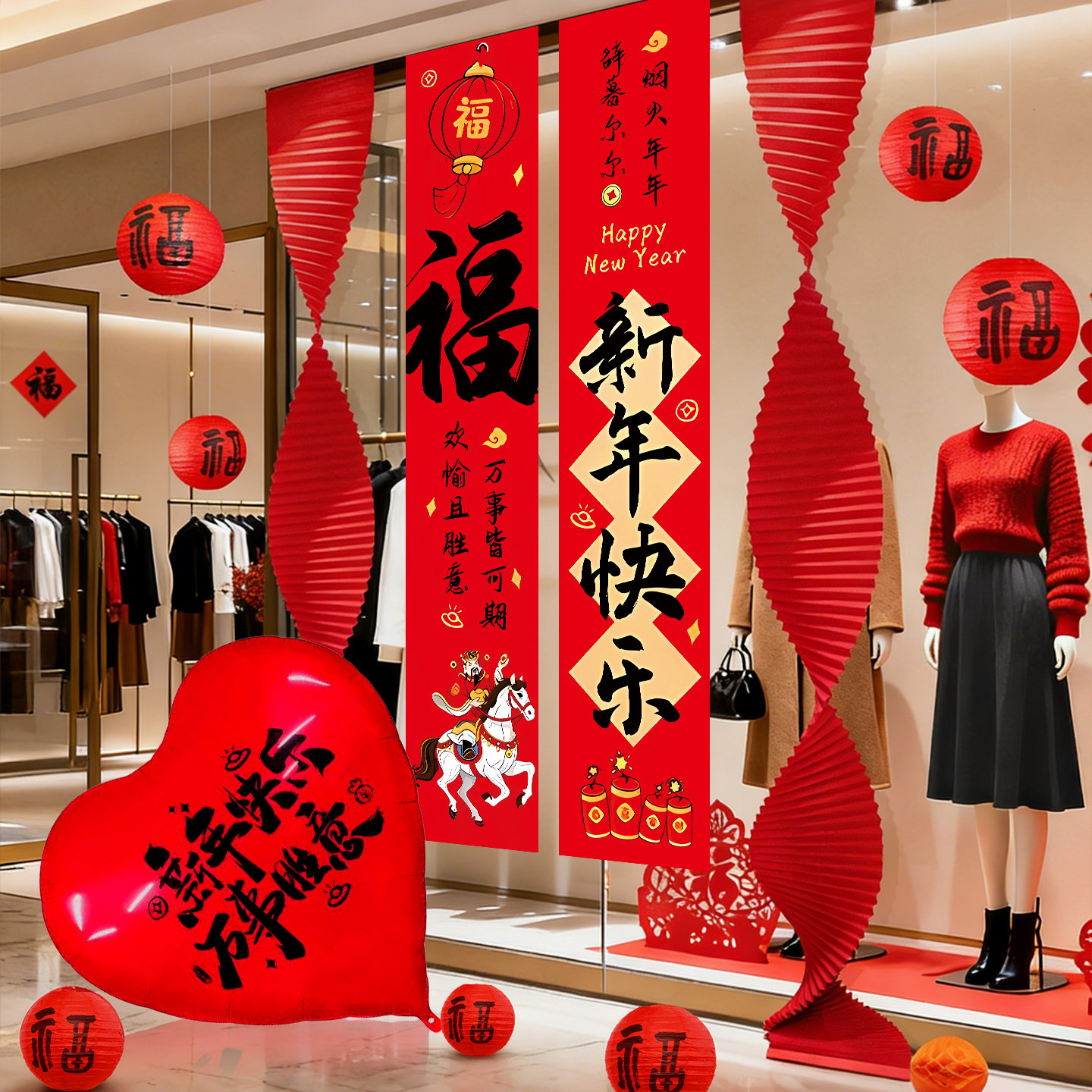 2026马年氛围场景布置新年挂布灯笼拉花春节过年商场门店铺装饰品,节庆用品/礼品,节日装扮用品,淘宝优惠券,粉丝福利购,淘宝优惠卷