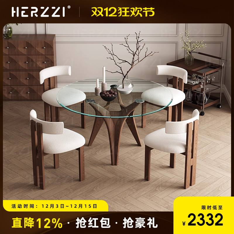 HERZZI钢化玻璃餐桌新款圆桌