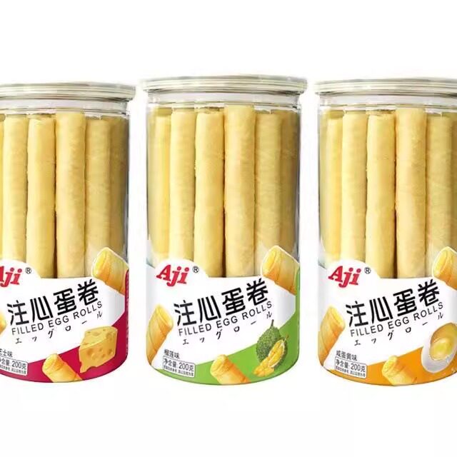 Aji 榴莲咸蛋黄芝士味酥脆夹心饼干注心蛋卷休闲零食多口味 200g