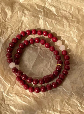 新中式朱砂紫金砂高含量双圈手链本命年小众设计男女手链配饰