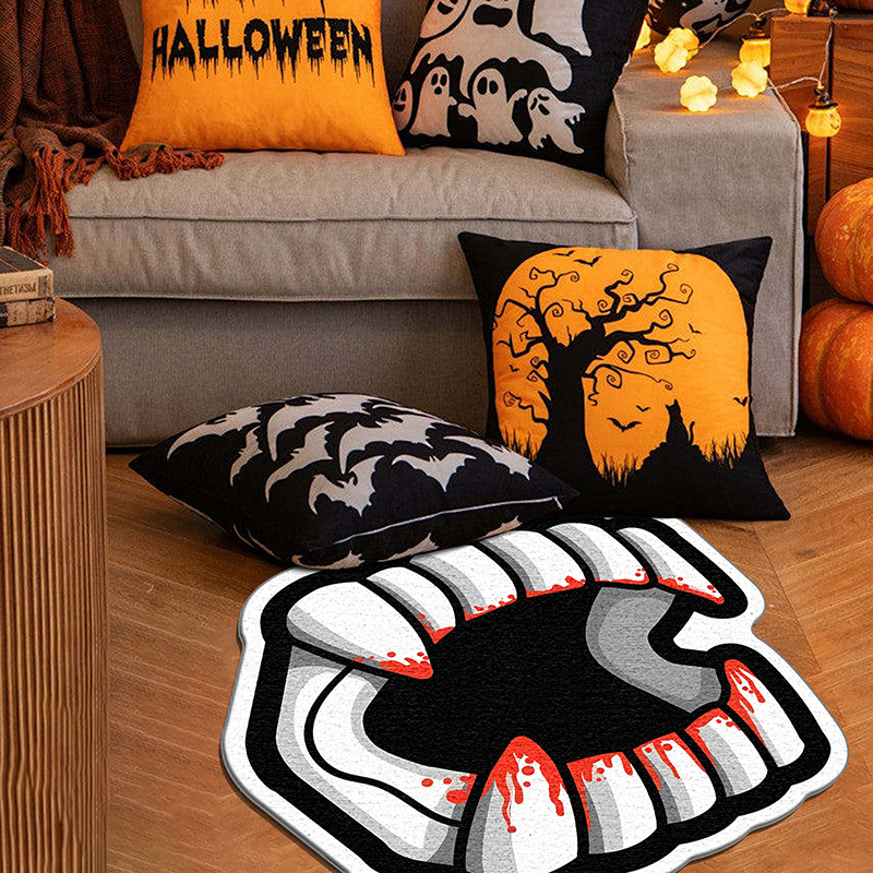 2025万圣节创意装饰异形床边地垫跨境亚马逊temu羊绒加厚亲肤卧室
