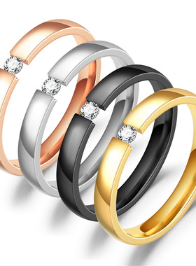 厂家货源微镶18k金锆石开口情侣戒指 时尚简约韩版不锈钢镶钻