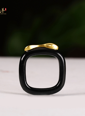 新疆和田玉黑青玉年年有余玉戒指