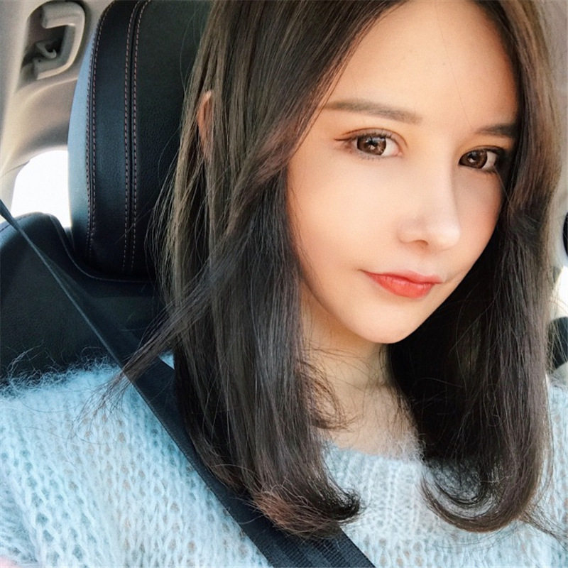 速卖通韩国中分刘海长整顶女士