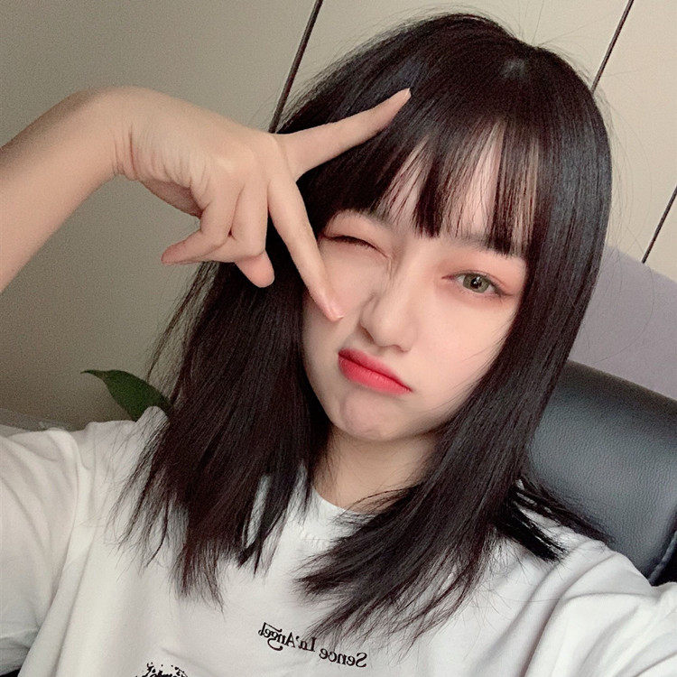 假发女中长发空气刘海齐肩锁骨发
