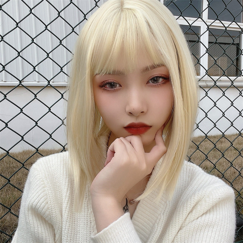 假发女短发浅金色日常Lolita短