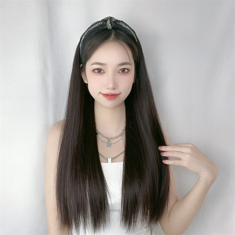 欧美假发女黑长箍半头套式电商