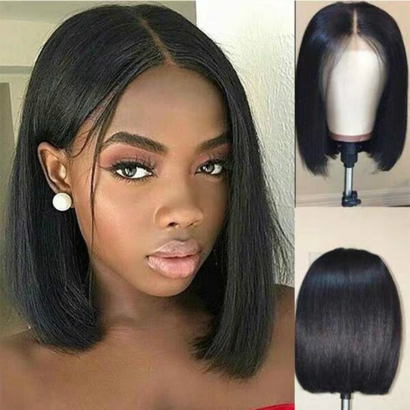 外贸欧美假发女黑色短中分bobo
